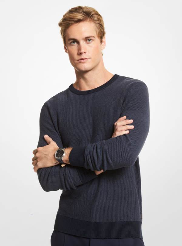Panske Svetre Michael Kors Textured Cotton Blend Biele Modre Pruhované - Oblecenie Michael Kors Nejlevnejsi | NKWIF-0862